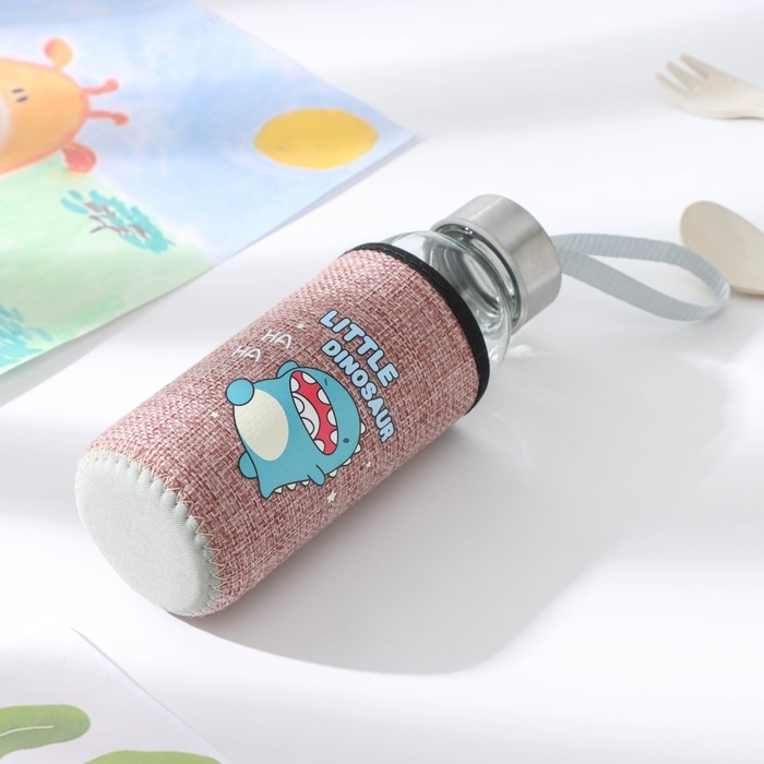 Бутылка для воды стеклянная в чехле &laquo;Дино&raquo;, 300 мл, h=17 см, рисунок МИКС