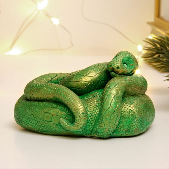 Новый год. Символ 2025. Фигура Новый год. Символ 2025. Фигура "Змея Лея" зеленый с позолотой, 5х6,5х7,5см