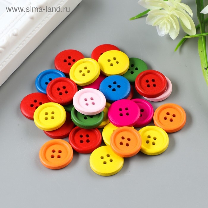 Набор пуговиц декоративных дерево Набор пуговиц декоративных дерево "Яркие круглые" (набор 30 шт) 1,8х1,8 см