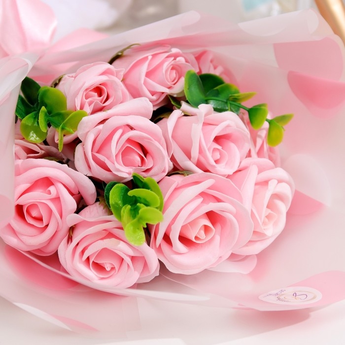 Премиальный букет из розовых мыльных роз, 11 шт Премиальный букет из розовых мыльных роз, 11 шт