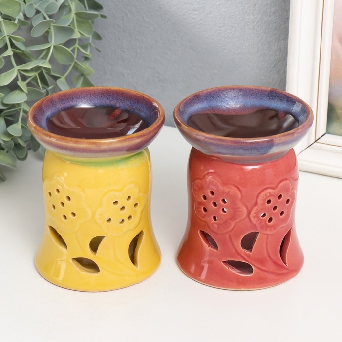 Аромалампа керамика  Аромалампа керамика "Цветы на полянке" МИКС 9,5х9,5х11,5 см