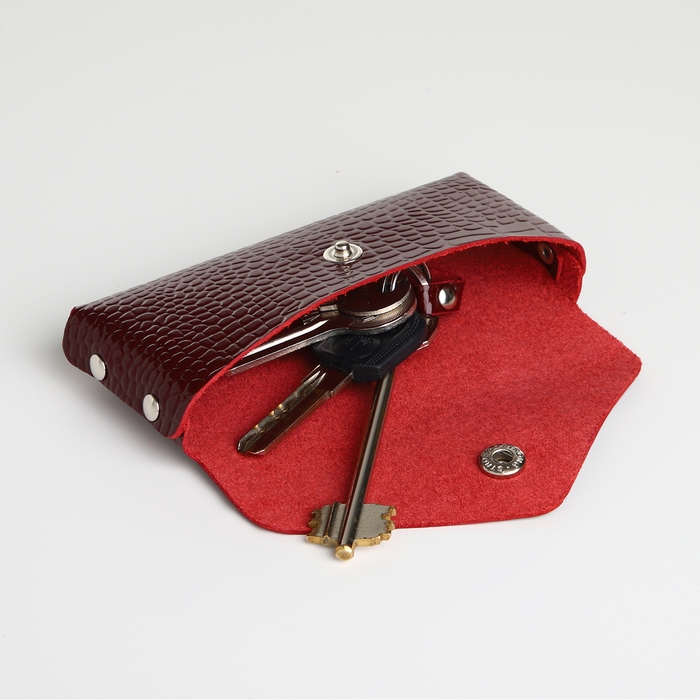 Ключница карманная на кнопке TEXTURA, длина 15 см, кольцо, цвет бордовый Ключница карманная на кнопке TEXTURA, длина 15 см, кольцо, цвет бордовый