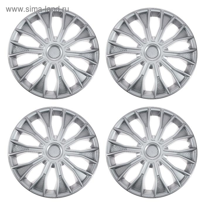 Колпаки колесные R15 "ВОЛТЕК",серебристый, карбон, набор 4 шт