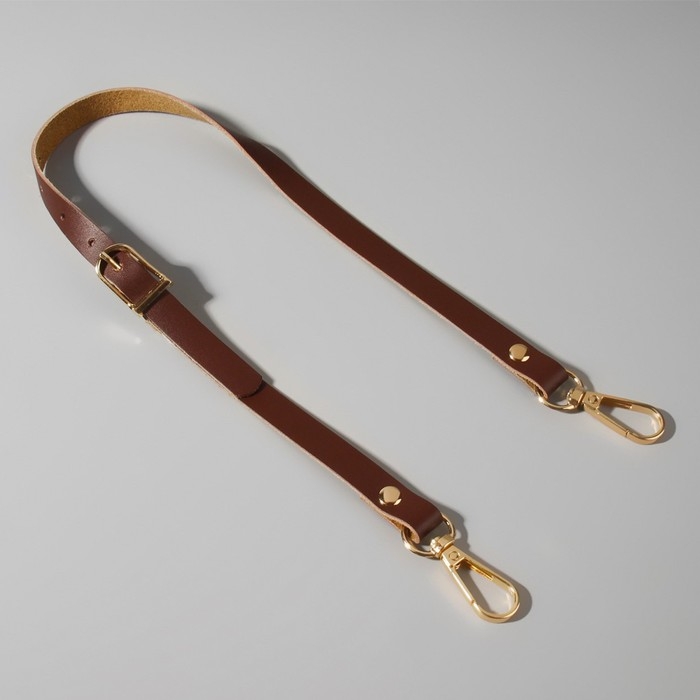 Ручка для сумки из натуральной кожи, регулируемая, с карабинами, 60 ± 2 см × 1,2 см, цвет коричневый/золотой Ручка для сумки из натуральной кожи, регулируемая, с карабинами, 60 ± 2 см × 1,2 см, цвет коричневый/золотой