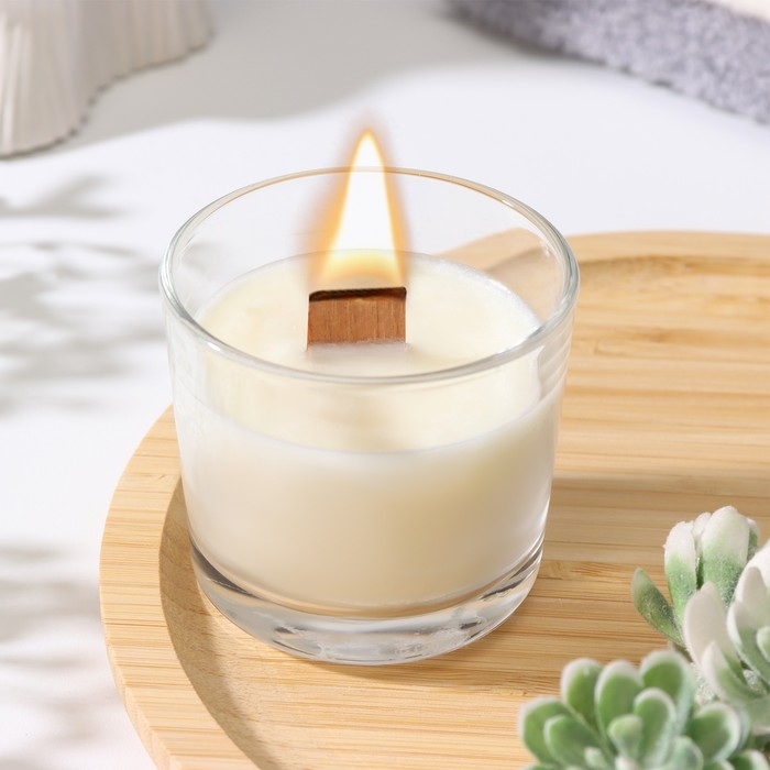 Свеча из соевого воска в стакане с деревянным фитилем  Свеча из соевого воска в стакане с деревянным фитилем "Марокканский апельсин", 65 гр