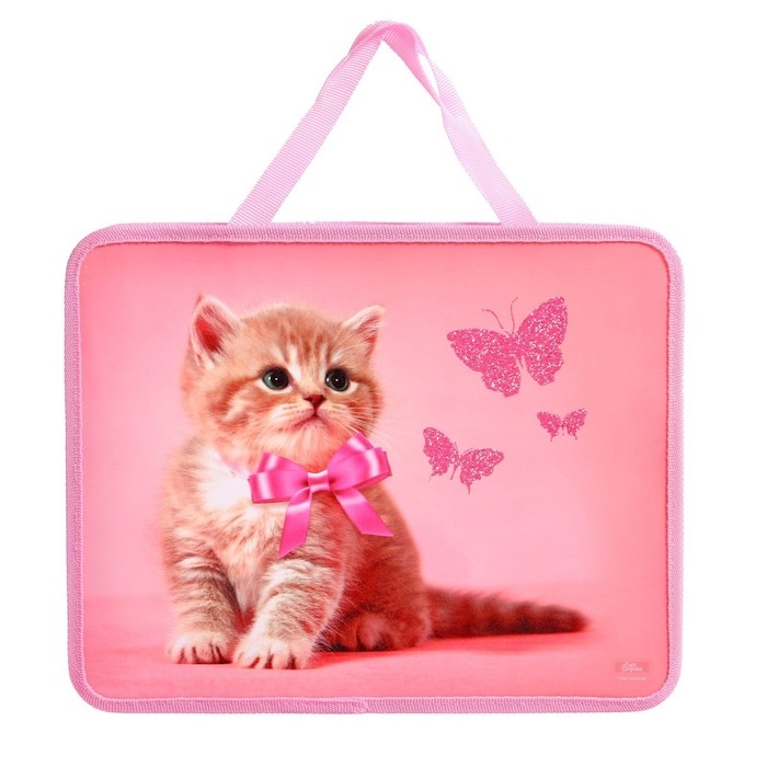 Папка с ручками А4, 330 х 260 х 75 мм, пластиковая, ручки-тесьма, Calligrata  Папка с ручками А4, 330 х 260 х 75 мм, пластиковая, ручки-тесьма, Calligrata "Котик"