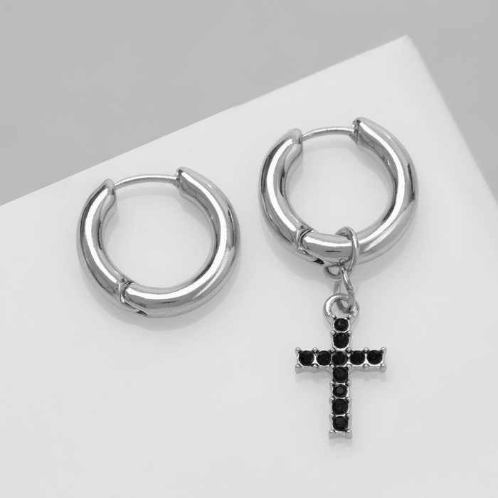 Серьги со съёмным элементом «Трансформер» крест, цвет чёрный в серебре Серьги со съёмным элементом «Трансформер» крест, цвет чёрный в серебре