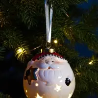 Ёлочный шар с подсветкой &laquo;Дед Мороз&raquo;, 10&times;8.6&times;8.6 см, 1 LED, керамика, от батареек LR44&times;3, керамика, свечение тёплое белое