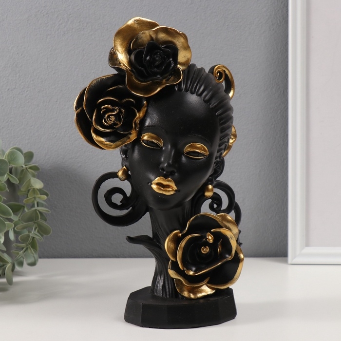 Сувенир полистоун Сувенир полистоун "Девушка в чёрно-золотых цветах" 7,5х16,6х27,4 см