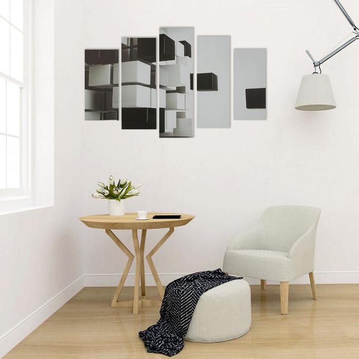 Картина модульная на подрамнике  Картина модульная на подрамнике "3D квадраты" 2-25х52, 2-25х66,5, 1-25х80, 80*140 см