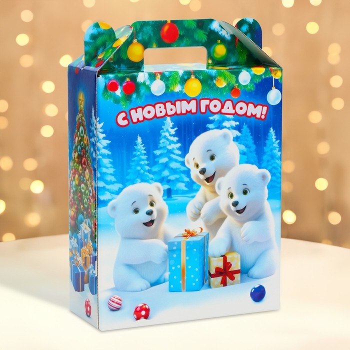 Новый год. Подарочная коробка Новогодняя Подарок Новый год. Подарочная коробка Новогодняя Подарок "Милые мишки" с анимацией 16,8 х 6,8 х 20, 9 см.