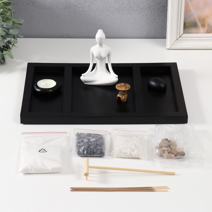 Сад камней Дзен  Сад камней Дзен "Медитация - инь-ян" песок+свеча+аромапалочка 29,5х19,8х12 см
