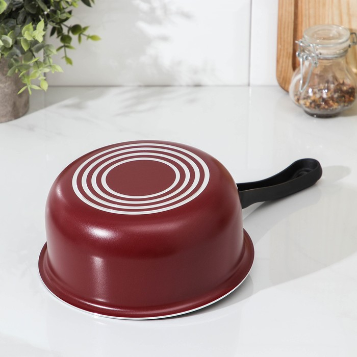 Ковш «Эксперт», 1,3 л, d=16 см, стеклянная крышка, пластиковая ручка, антипригарное покрытие, цвет бордовый Ковш «Эксперт», 1,3 л, d=16 см, стеклянная крышка, пластиковая ручка, антипригарное покрытие, цвет бордовый