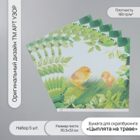 Бумага для скрапбукинга "Цыплята на траве" плотность 180 гр набор 5 шт 30,5х32 см