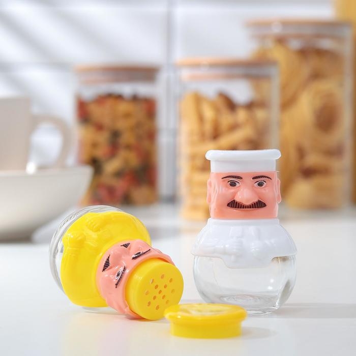 Набор для специй из стекла на подставке «Поварёнок», 2 предмета: солонка, перечница, цвет МИКС Набор для специй из стекла на подставке «Поварёнок», 2 предмета: солонка, перечница, цвет МИКС