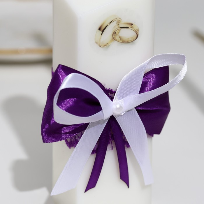 Набор свечей  Набор свечей "Кружевной с бантиком"фиолетовый:домашний очаг 6,8х15см,родительские 1,8х17,5см