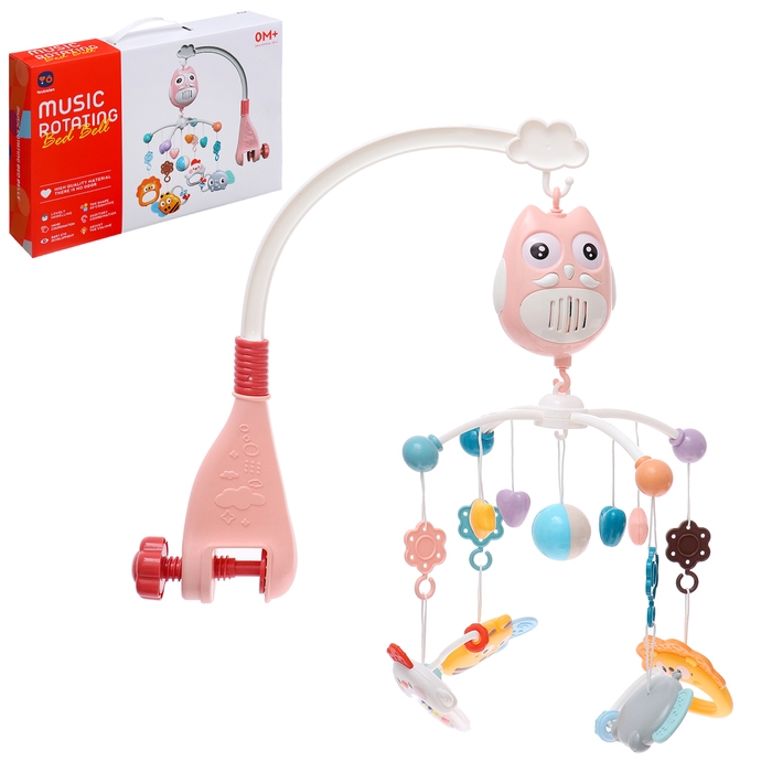 Мобиль музыкальный «Песенки совушки», на батарейках, цвет розовый Мобиль музыкальный «Песенки совушки», на батарейках, цвет розовый