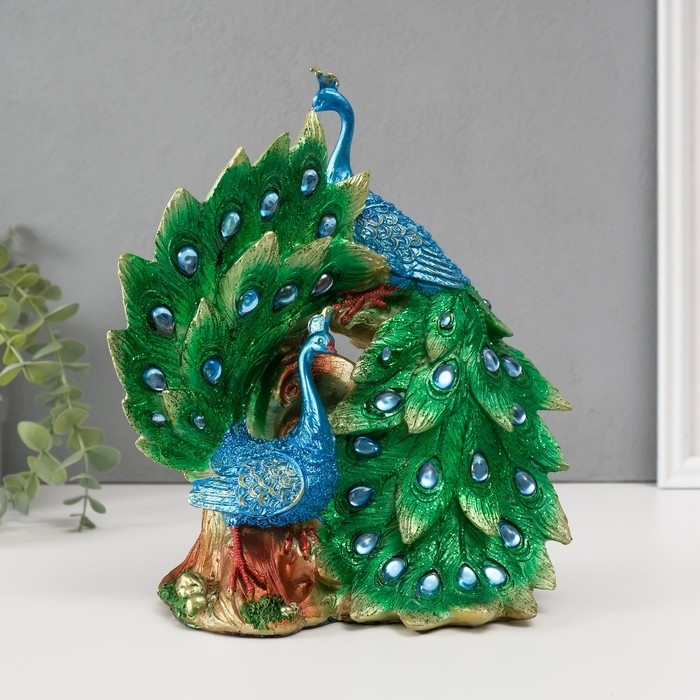 Сувенир полистоун "Два зелёных павлина" стразы 25,5х14х24 см