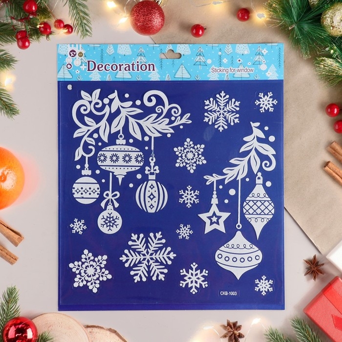 Наклейки на окна "Новогодние" снежинки, игрушки, 38х30 см