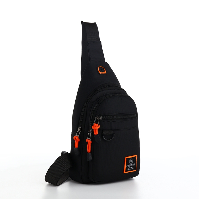 Сумка-слинг из текстиля, 3 наружных кармана, цвет чёрный Сумка-слинг из текстиля, 3 наружных кармана, цвет чёрный