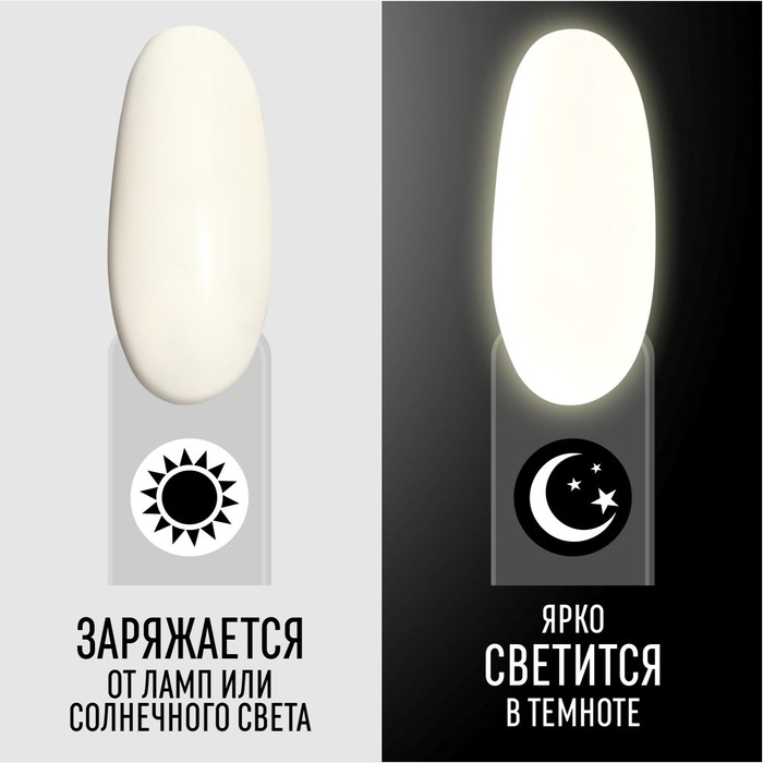Гель лак для ногтей &laquo;GLOW IN THE DARK&raquo;, 3-х фазный, 8 мл, LED/UV, люминесцентный, цвет белый (01)