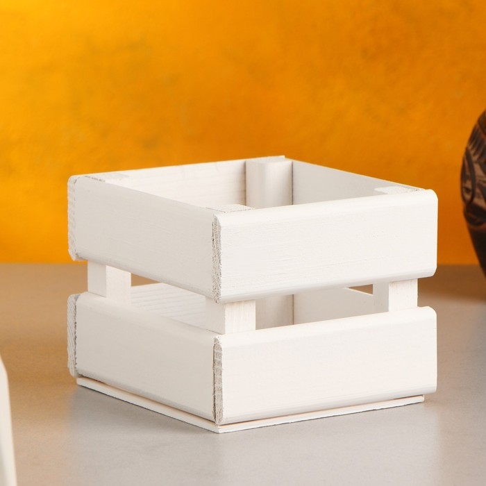 Кашпо деревянное 12×11×9 см  Кашпо деревянное 12×11×9 см "Однушка Лайт", двухреечное, белый Дарим Красиво