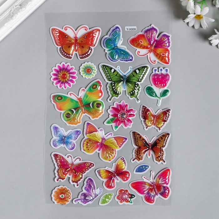 Наклейка пластик с блёстками выпуклая Наклейка пластик с блёстками выпуклая "Бабочки" 29х16 см