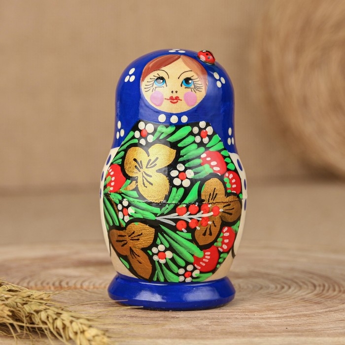 Матрёшка «Божья коровка», голубое платье, 5 кукольная, 9-10 см Матрёшка «Божья коровка», голубое платье, 5 кукольная, 9-10 см