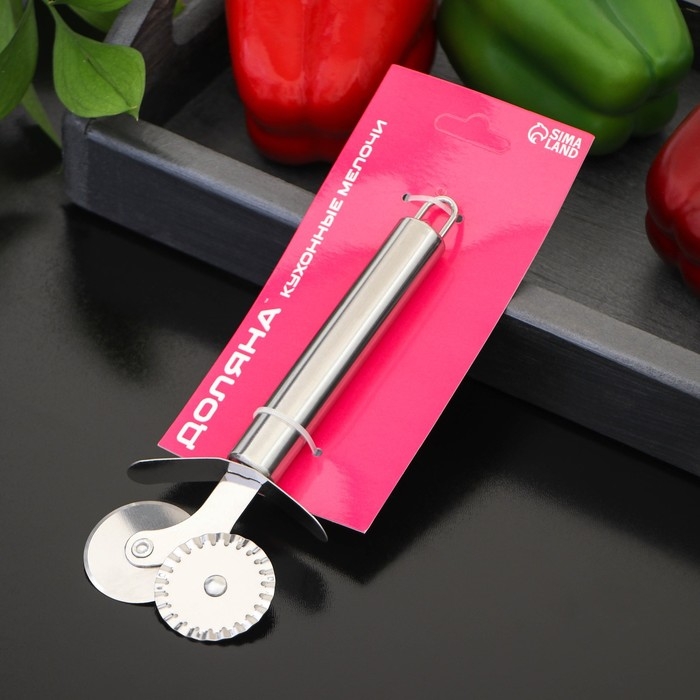 Нож для теста и пиццы Доляна «Металлик», 2 лезвия, 18 см, цвет серебристый Нож для теста и пиццы Доляна «Металлик», 2 лезвия, 18 см, цвет серебристый