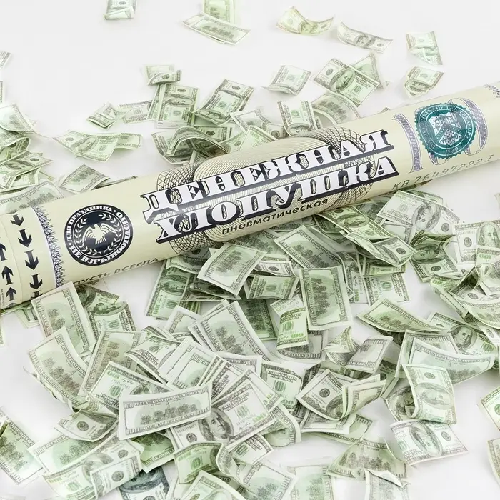 Хлопушка пневматическая  Хлопушка пневматическая "Деньги, Доллары"  (16/40 см)