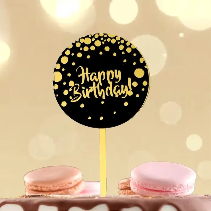 Топпер для торта «С днём рождения», чёрно-золотой Топпер для торта «С днём рождения», чёрно-золотой