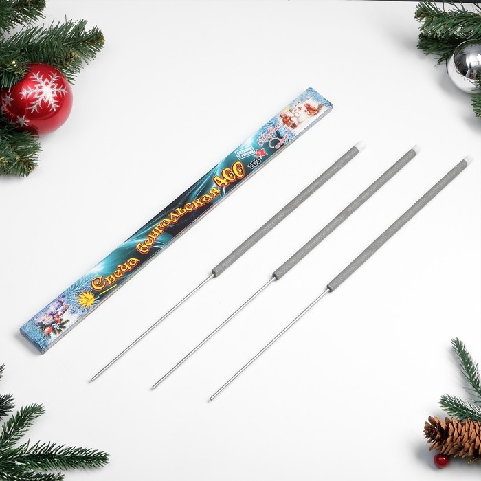 Бенгальские огни, 40 см, 3 штуки, Бенгальские огни, 40 см, 3 штуки, "Новогодние", 180 сек