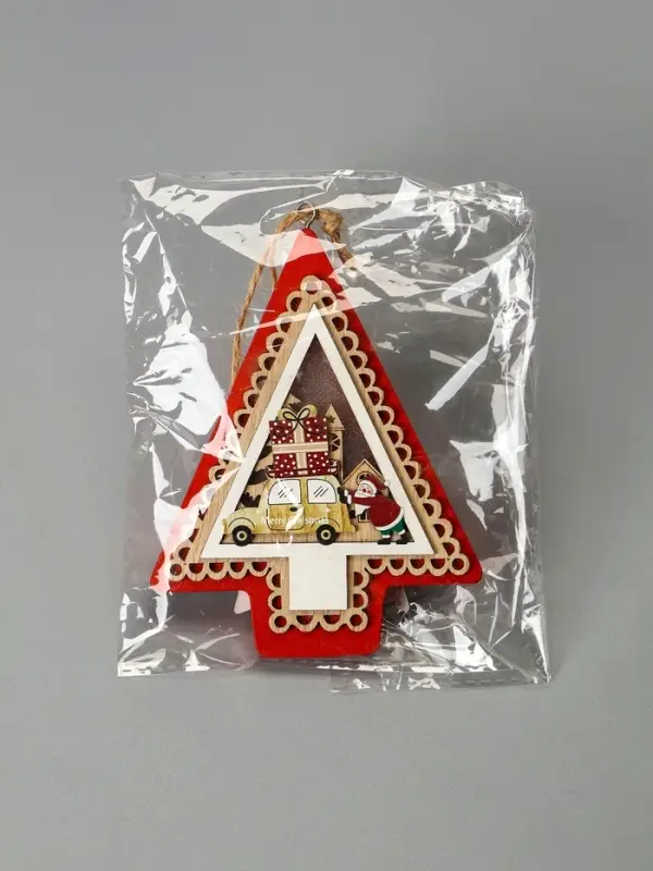 Ёлочная игрушка &laquo;Ёлка с Дедом Морозом и машиной&raquo;, 12.5&times;9.5&times;1.5 см, от батареек, свечение тёплое белое