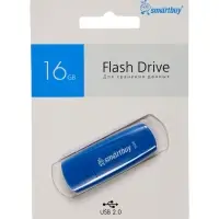 Флешка Smartbuy 016GB2SCB, 16 Гб, USB2.0, чтение до 15 Мб/с, запись до 12 Мб/с, синяя