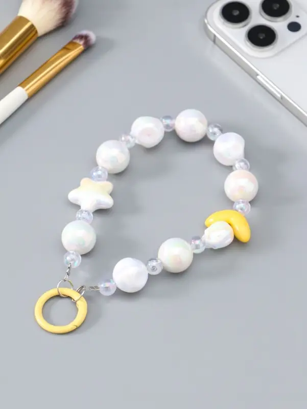 Брелок на карабине "Тюльпаны и звёзды" жёлто-перламутровый 11х4х1,5 см