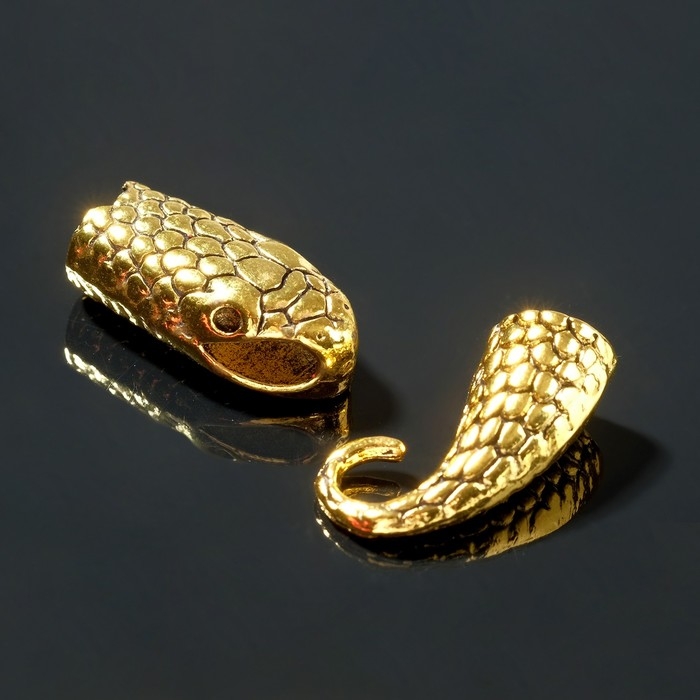 Замок-концевик «Змея», 4,3×1,6 мм (внутренний 0,7 мм), (набор 2 шт) цвет чернёное золото Замок-концевик «Змея», 4,3×1,6 мм (внутренний 0,7 мм), (набор 2 шт) цвет чернёное золото