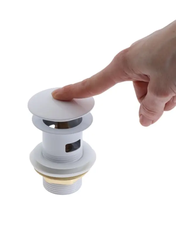 Донный клапан ZEIN engr, большая кнопка, с переливом, нержавеющая сталь, белый