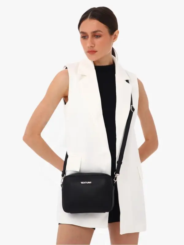 Сумка женская кросс-боди TEXTURA на молнии, 20&times;7&times;15 см, чёрная