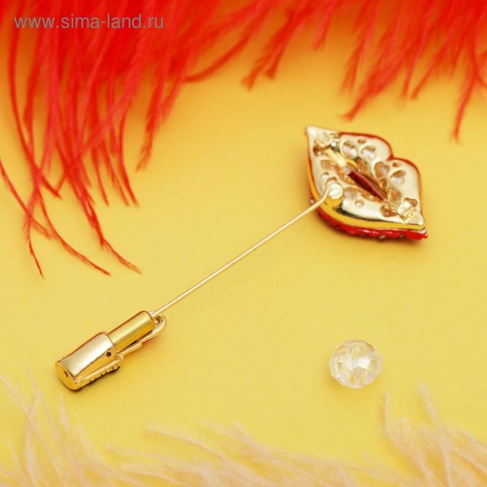 Булавка «Губы с помадой», 8 см, цвет красно-чёрный в золоте Булавка «Губы с помадой», 8 см, цвет красно-чёрный в золоте