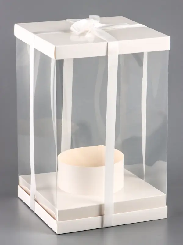 Коробка PVC, для цветов с лентой, 28&times;18&times;18 см, белый