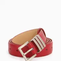 Ремень женский, 110&times;2.8 см, прямоугольная пряжка металл, серебристая, красный