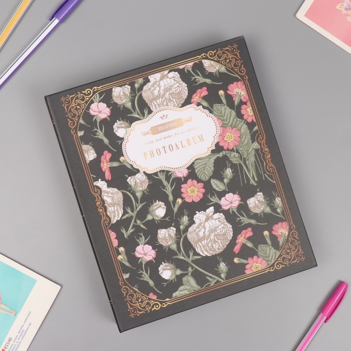 Фотоальбом на 80 фото 10х15 см Фотоальбом на 80 фото 10х15 см "Цветочный прованс" в коробке чёрный 5х19х23 см