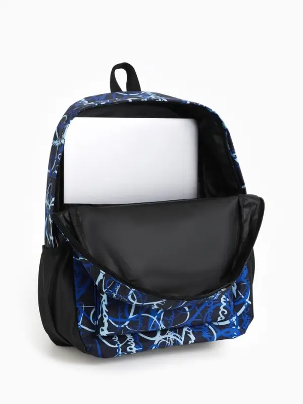 Рюкзак школьный на молнии, с карманами, с надписями, размер 30&times;13&times;42 см, синий