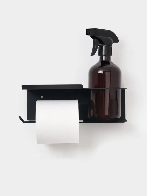 Держатель для туалетной бумаги с полочкой с отверстием для освежителя, чёрный