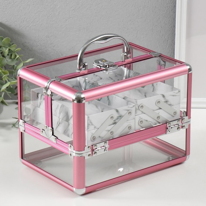 Шкатулка пластик металлокаркас Шкатулка пластик металлокаркас "Розовый металлик" 18х25х18 см