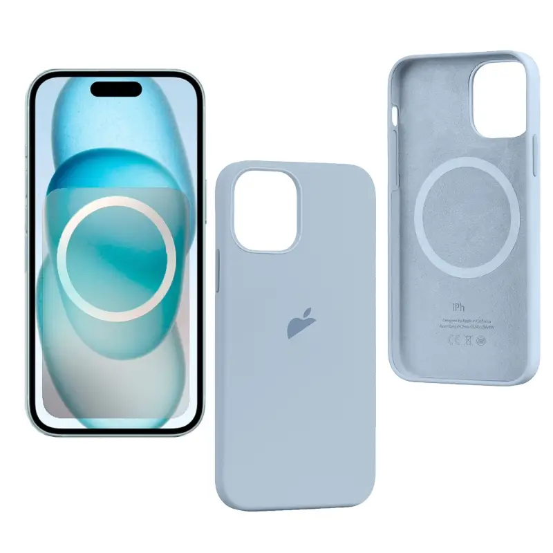 Чехол iPh 15 Plus Silicon Case 100% ORG (MagSafe + анимация NFC) c LOGO Light Blue
