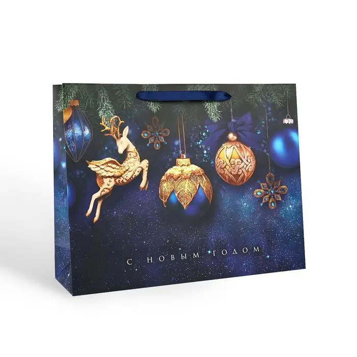 Пакет подарочный новогодний ламинированный «Стильный», L 40 х 31 х 11.5 см