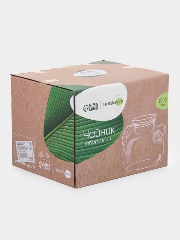 Заварочный чайник BellaTenero &laquo;Эко&raquo;, 1 л, с бамбуковой крышкой, металлический фильтр, стекло