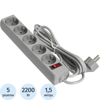 Сетевой фильтр ExeGate SP-5-1.5G 5р/1.5м, 10А/2,2кВт, серый(EX266862RUS)