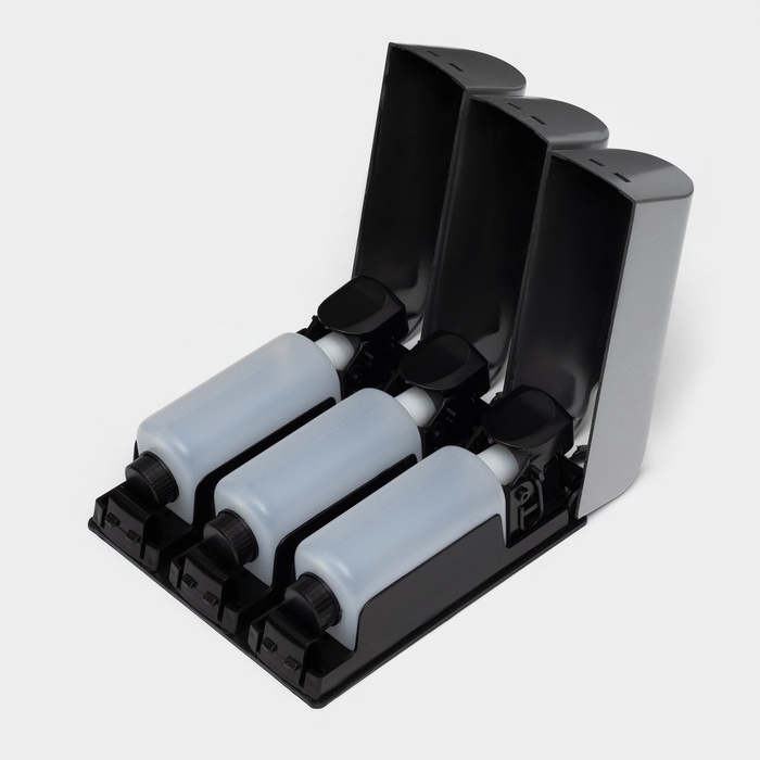 Диспенсер для мыла SAVANNA, механический, 3 отсека по 350 мл: шампунь, кондиционер, гель, серый Диспенсер для мыла SAVANNA, механический, 3 отсека по 350 мл: шампунь, кондиционер, гель, серый